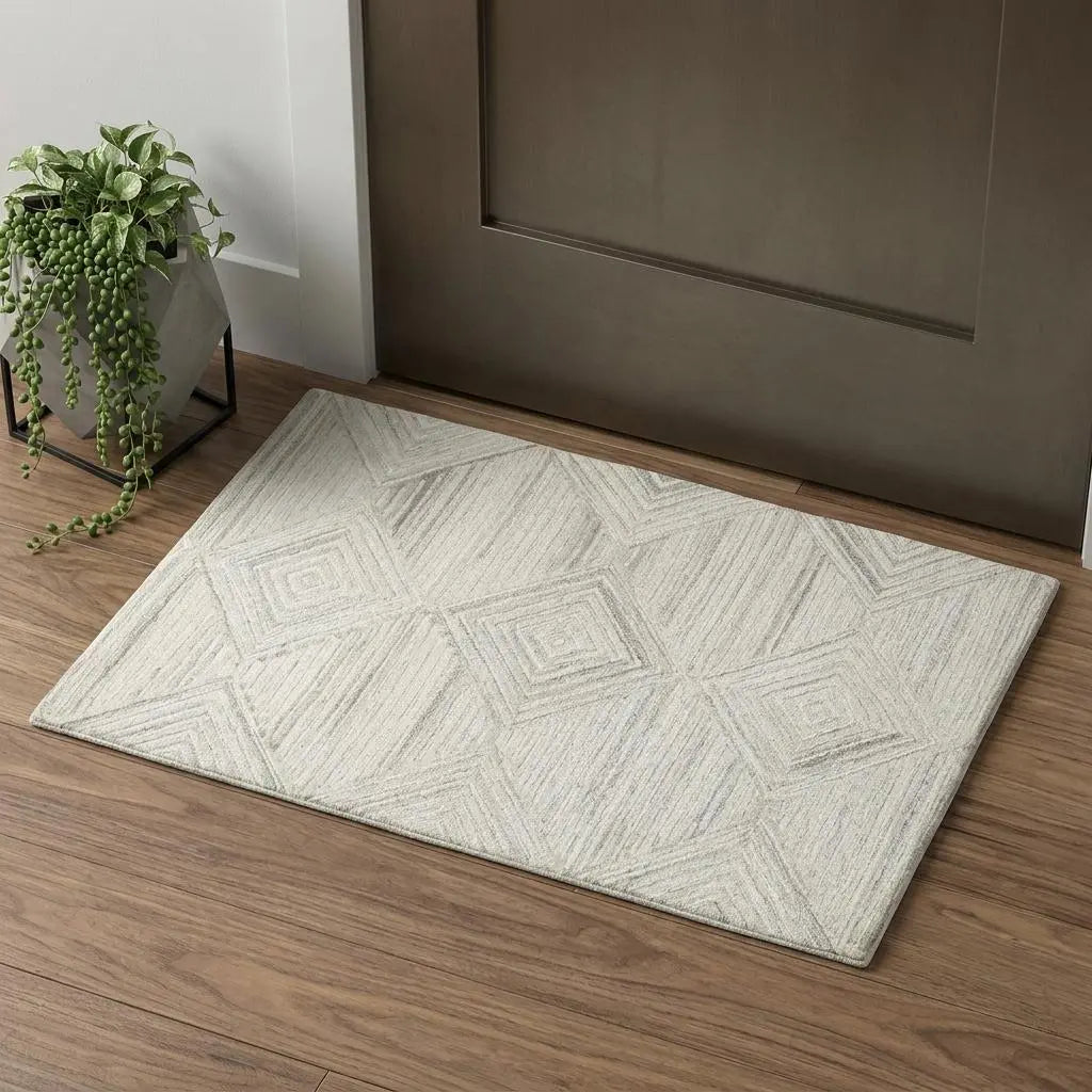 3' X 5' Ivory And Natural Wool Diamond Hand Tufted Area Rug Homeroots Home Decor