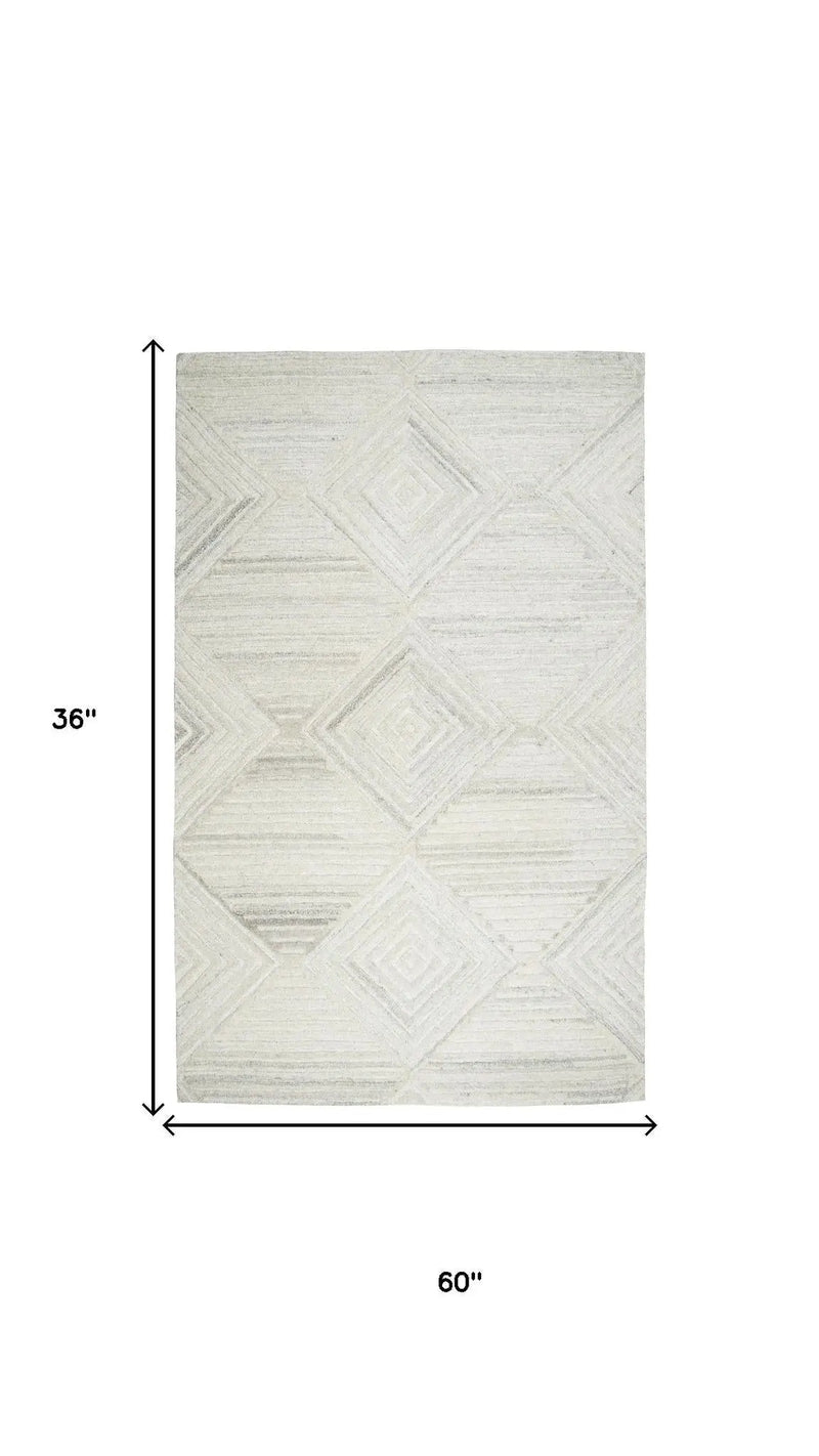3' X 5' Ivory And Natural Wool Diamond Hand Tufted Area Rug Homeroots Home Decor