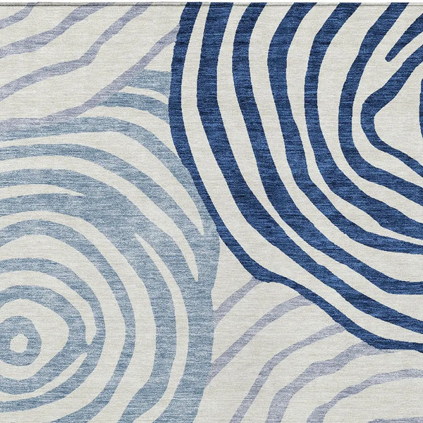 3' X 5' Ivory And Navy Blue Abstract Washable Indoor Outdoor Area Rug - GreatEagleInc