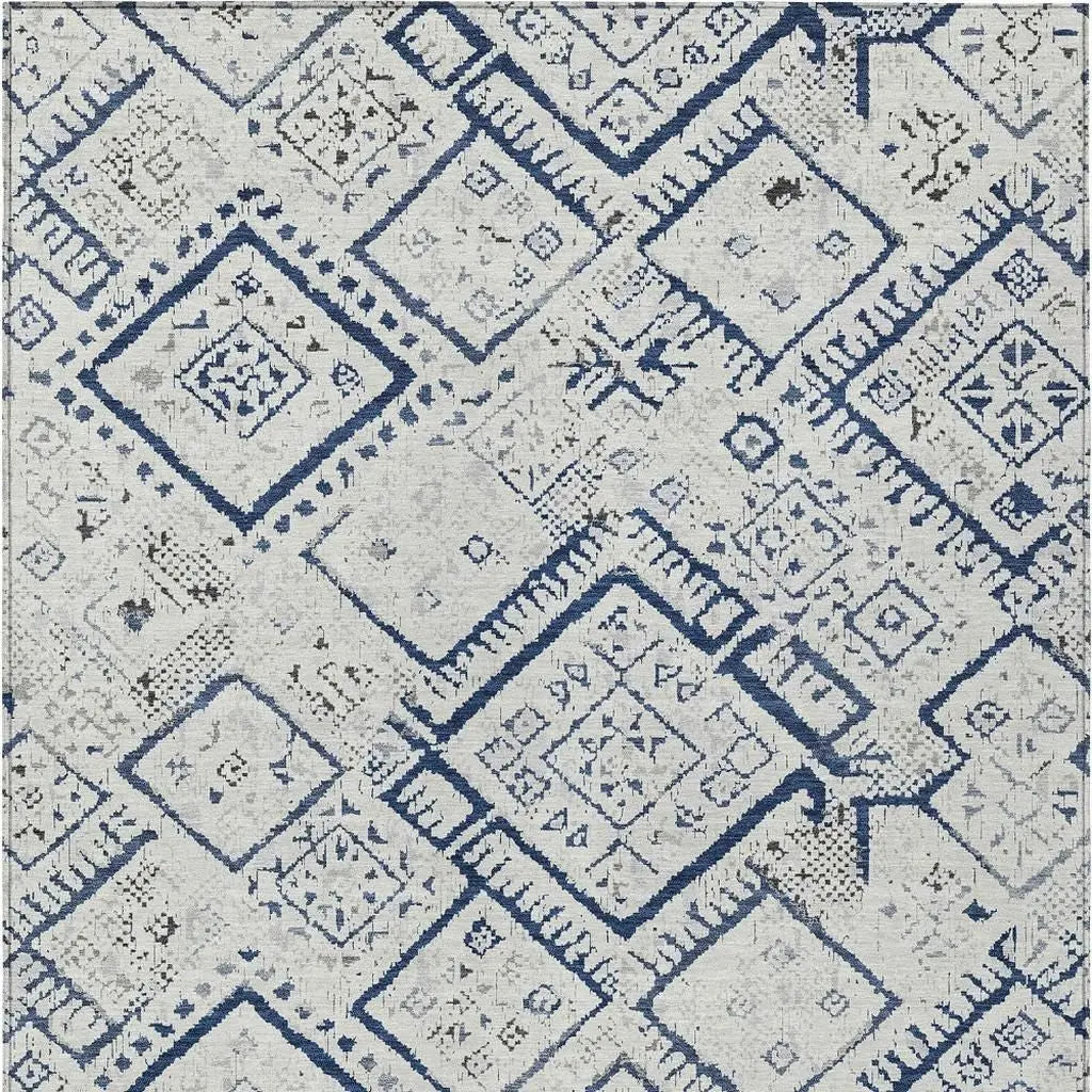 3' X 5' Ivory And Navy Blue Geometric Washable Indoor Outdoor Area Rug Homeroots Outdoor
