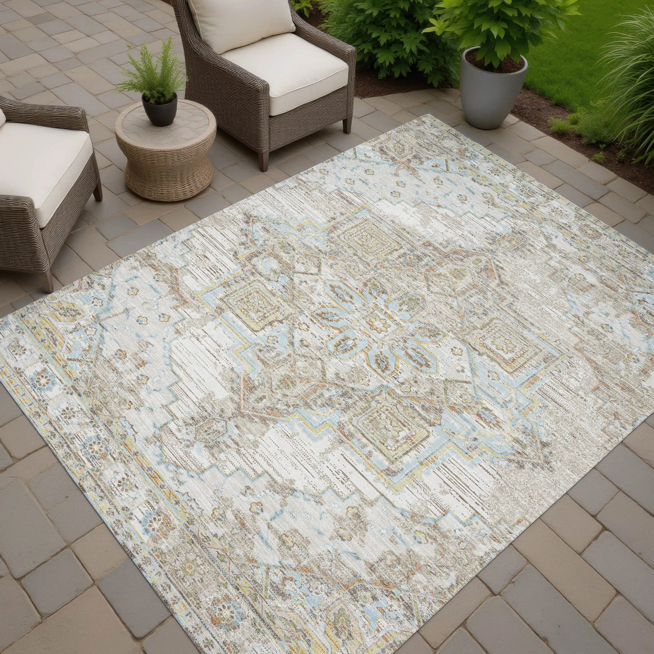 3' X 5' Ivory And Orange Oriental Washable Indoor Outdoor Area Rug Homeroots Outdoor