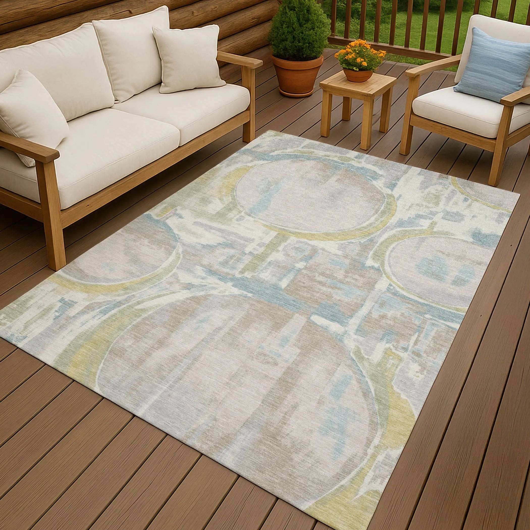3' X 5' Ivory And Pearl Abstract Washable Indoor Outdoor Area Rug Homeroots Outdoor