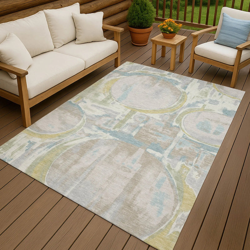 3' X 5' Ivory And Pearl Abstract Washable Indoor Outdoor Area Rug Homeroots Outdoor