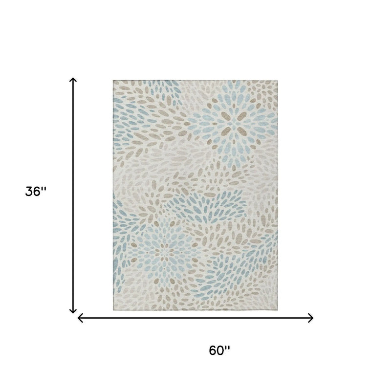 3' X 5' Ivory And Pearl Abstract Washable Indoor Outdoor Area Rug Homeroots Outdoor