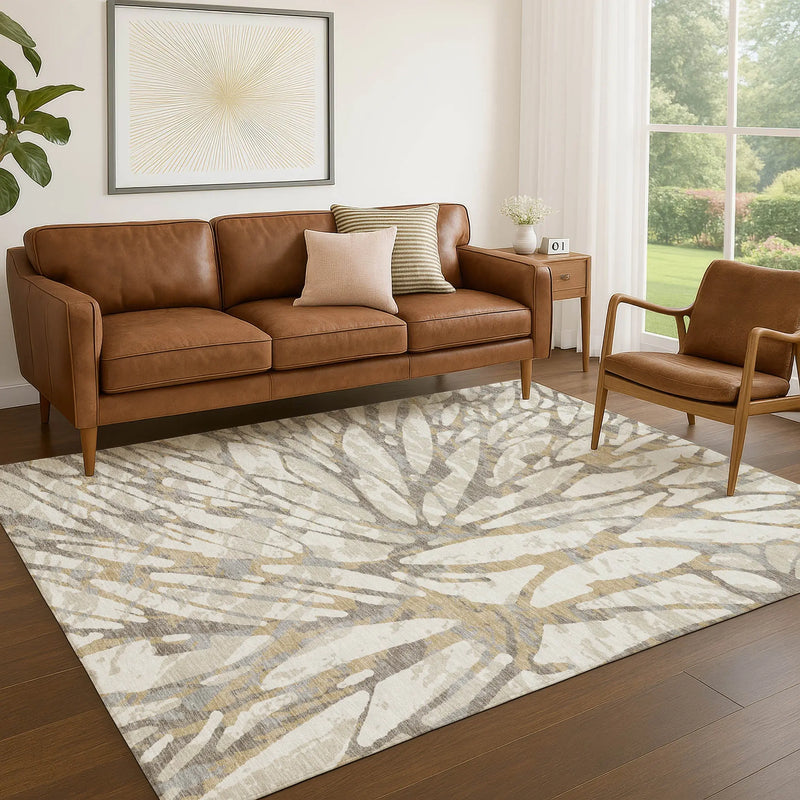 3' X 5' Ivory And Pewter Abstract Washable Indoor Outdoor Area Rug Homeroots Outdoor