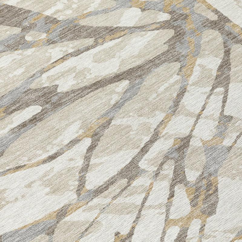 3' X 5' Ivory And Pewter Abstract Washable Indoor Outdoor Area Rug Homeroots Outdoor