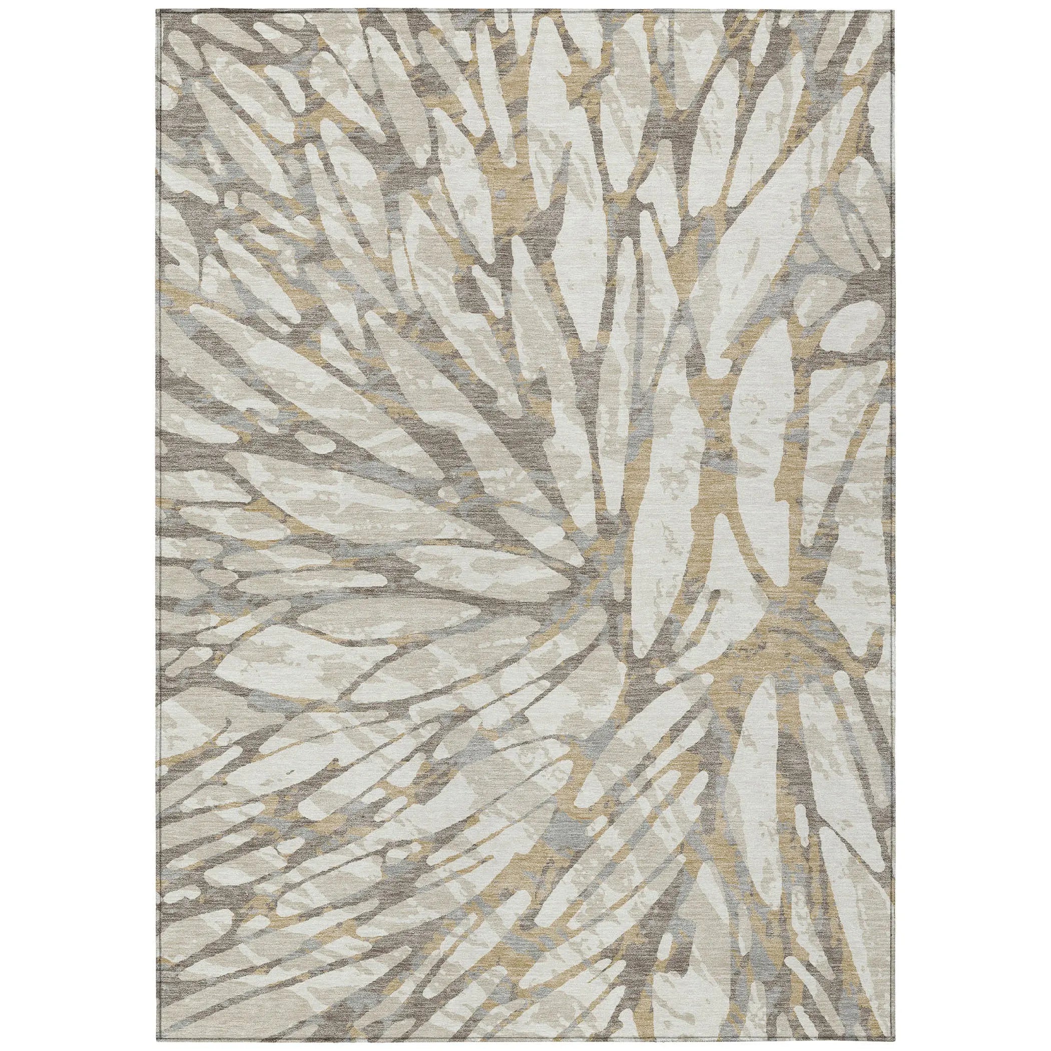 3' X 5' Ivory And Pewter Abstract Washable Indoor Outdoor Area Rug Homeroots Outdoor