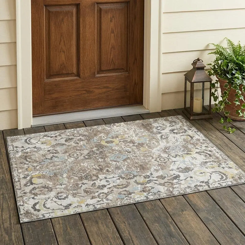 3' X 5' Ivory And Pewter Floral Washable Indoor Outdoor Area Rug Homeroots Outdoor