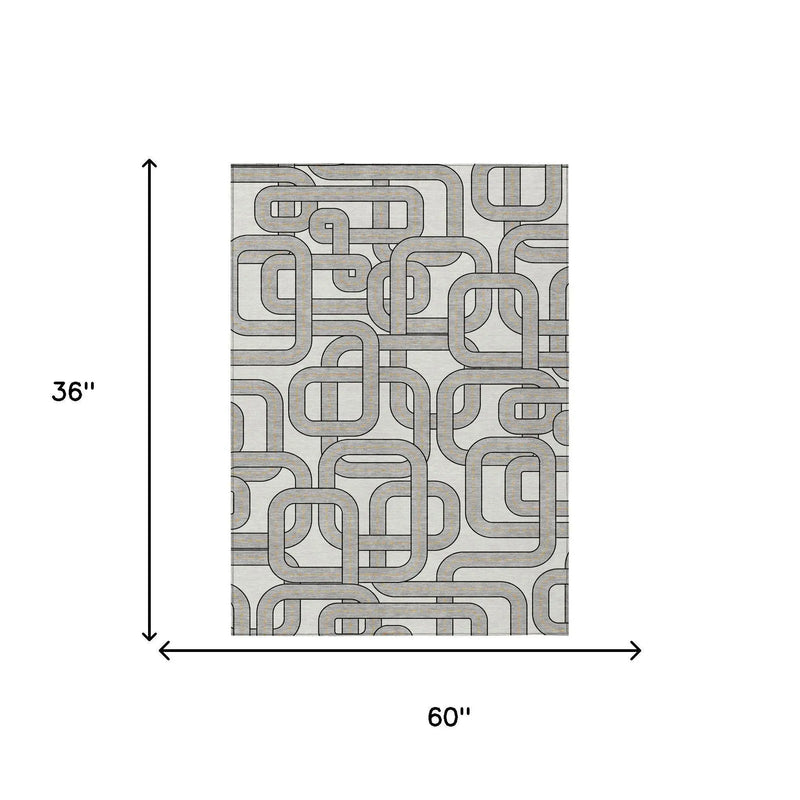 3' X 5' Ivory And Pewter Geometric Washable Indoor Outdoor Area Rug Homeroots Outdoor