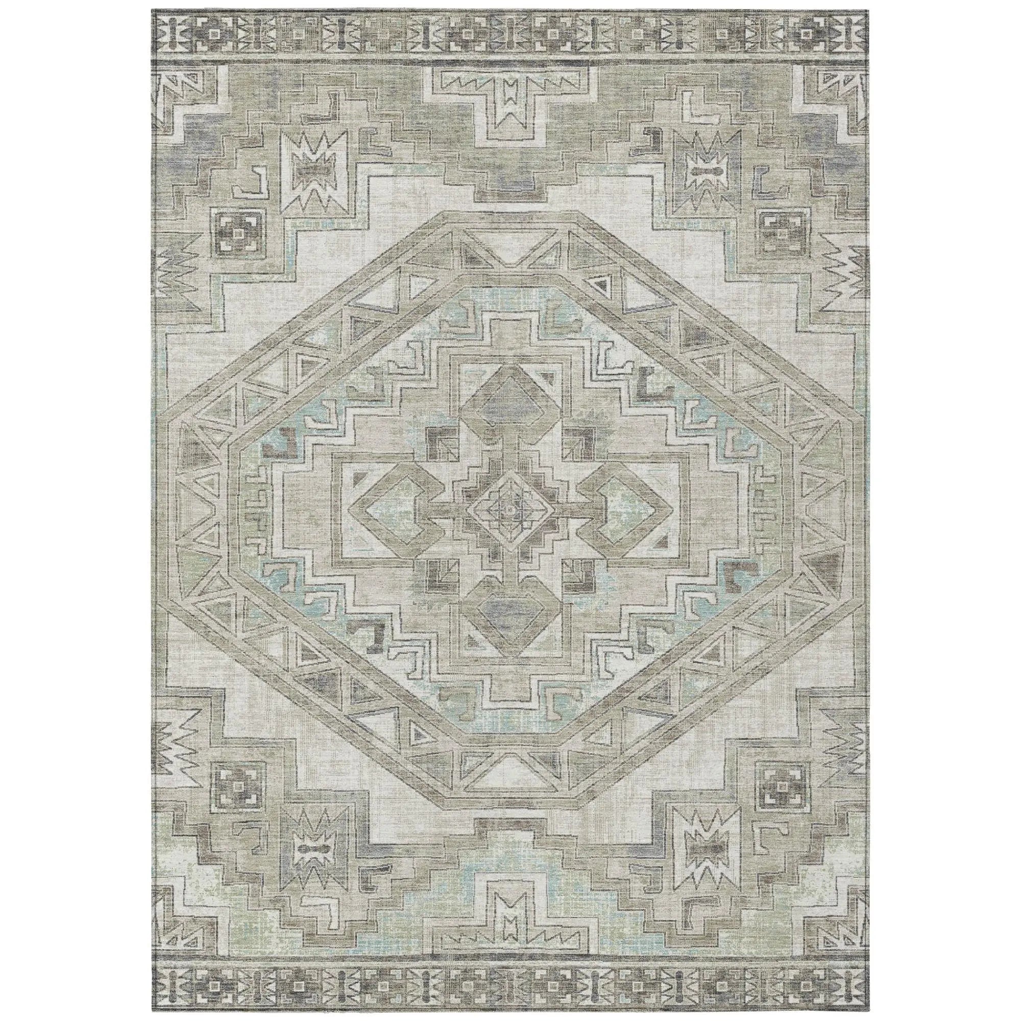 3' X 5' Ivory And Pewter Southwestern Washable Indoor Outdoor Area Rug Homeroots Outdoor