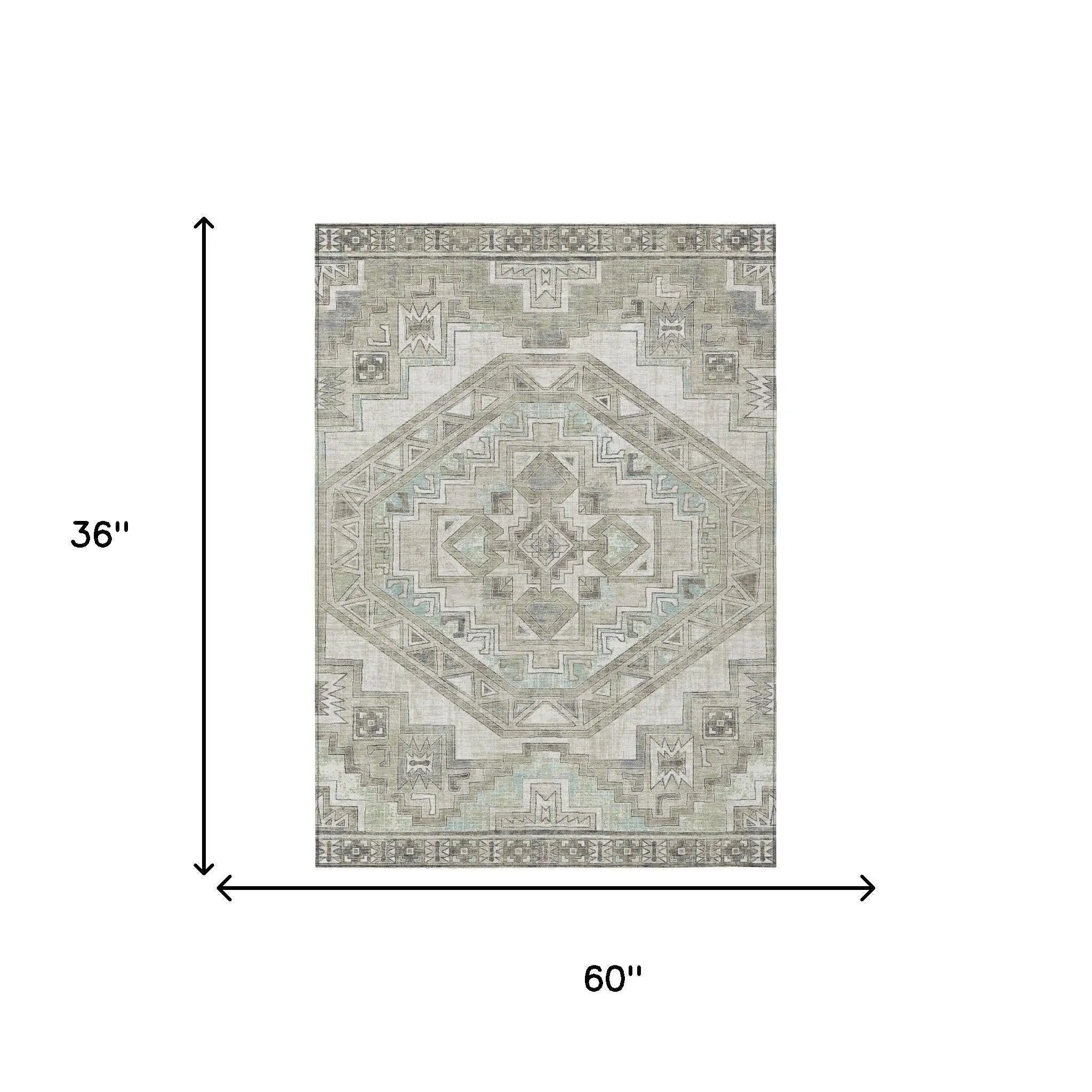 3' X 5' Ivory And Pewter Southwestern Washable Indoor Outdoor Area Rug Homeroots Outdoor