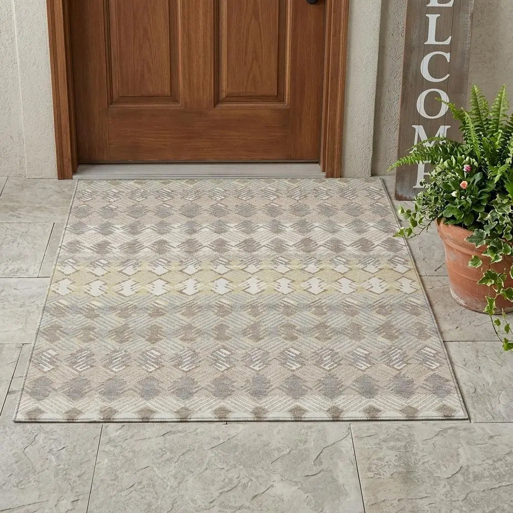 3' X 5' Ivory And Pewter Striped Washable Indoor Outdoor Area Rug Homeroots Outdoor