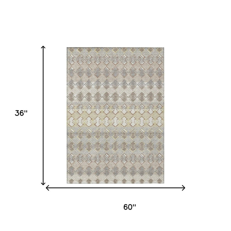 3' X 5' Ivory And Pewter Striped Washable Indoor Outdoor Area Rug Homeroots Outdoor