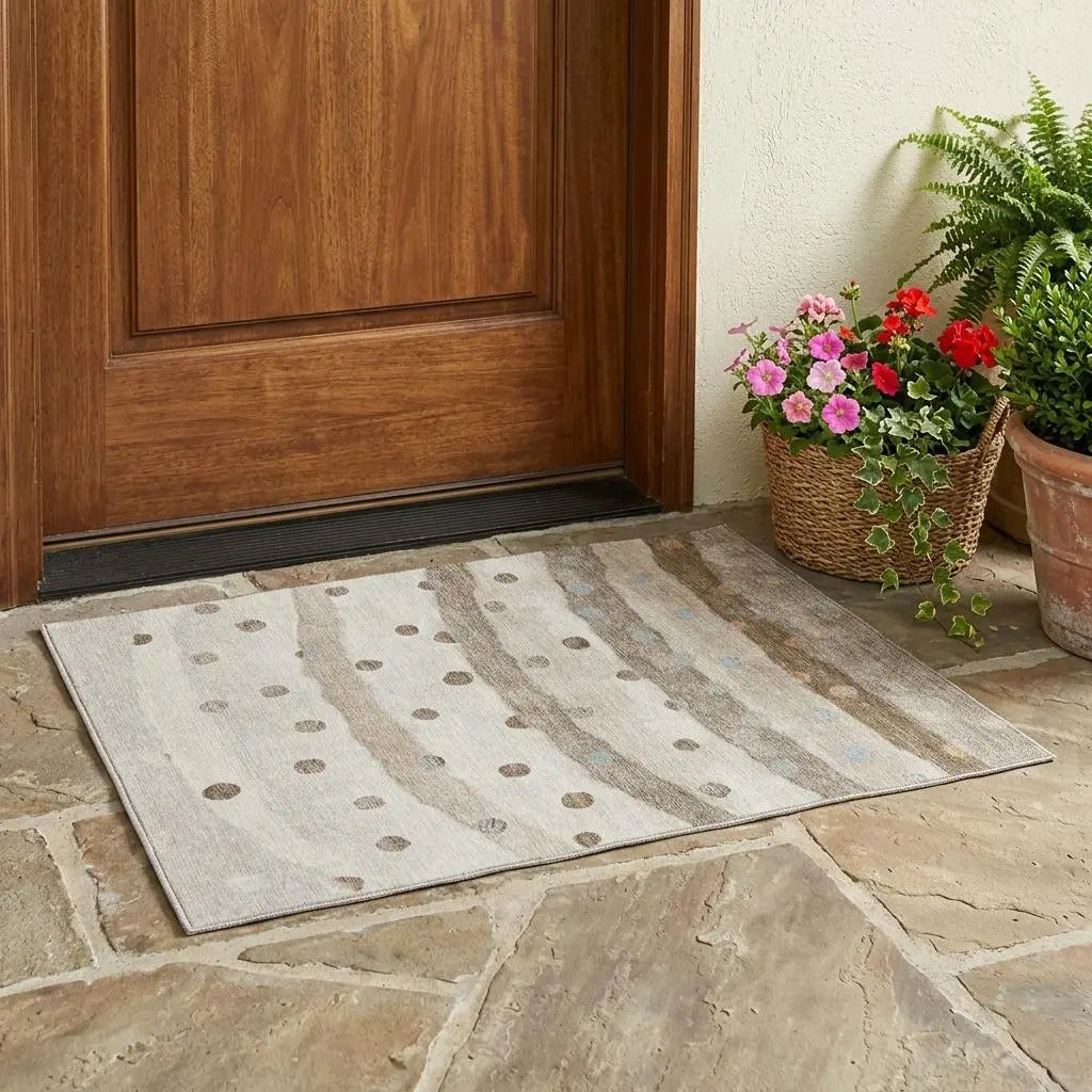 3' X 5' Ivory And Purple Striped Washable Indoor Outdoor Area Rug Homeroots Outdoor
