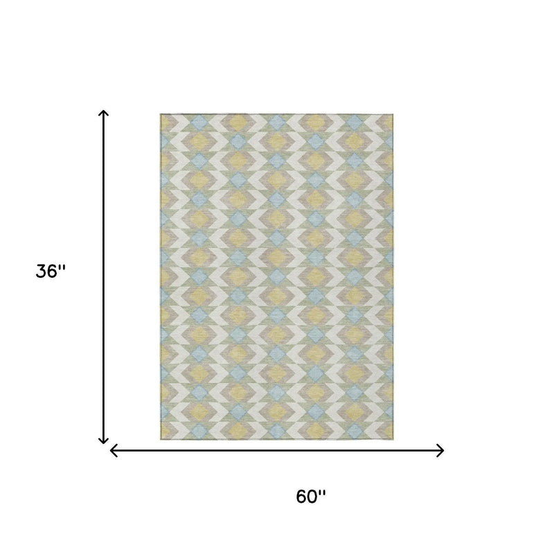 3' X 5' Ivory And Saffron Geometric Washable Indoor Outdoor Area Rug Homeroots Outdoor