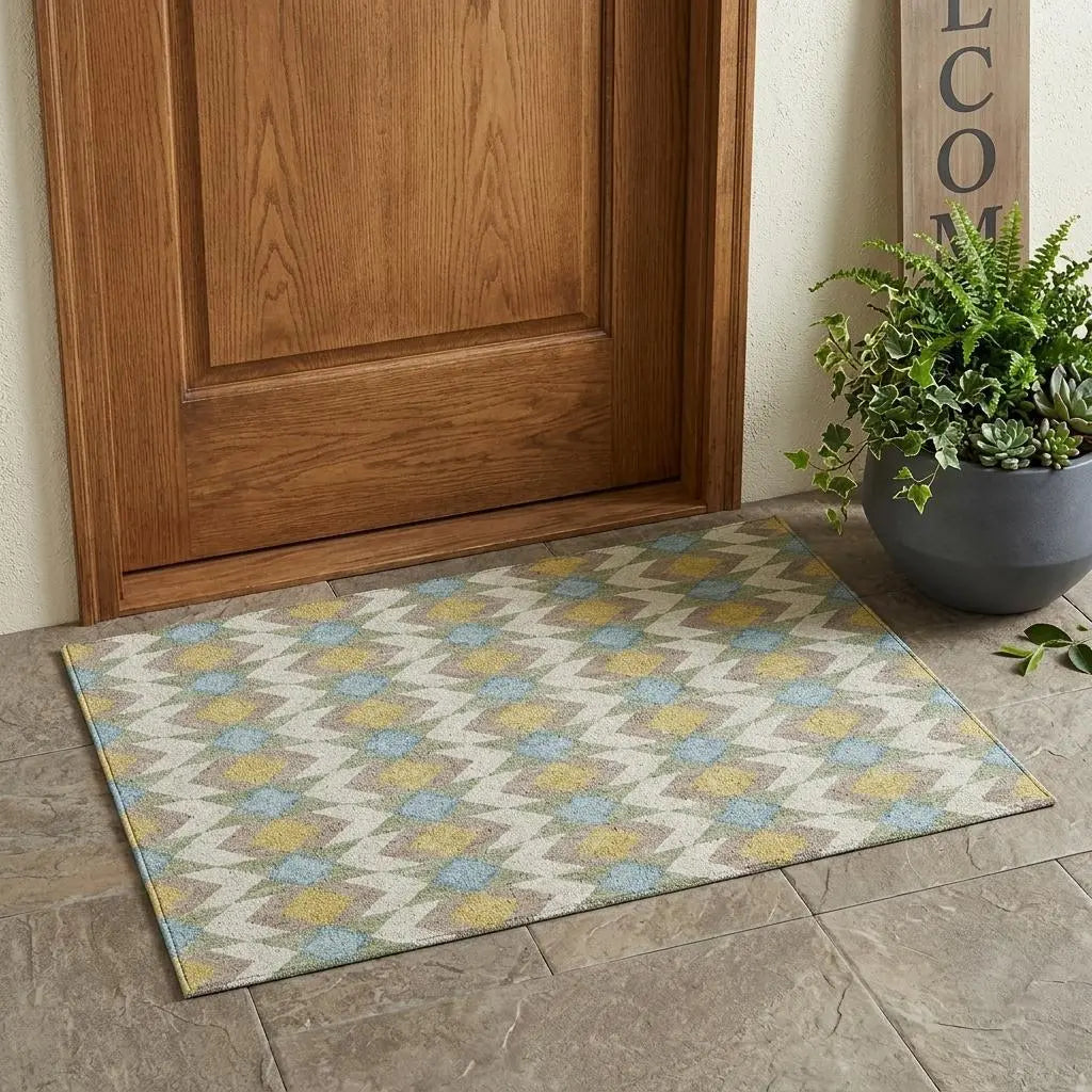 3' X 5' Ivory And Saffron Geometric Washable Indoor Outdoor Area Rug Homeroots Outdoor