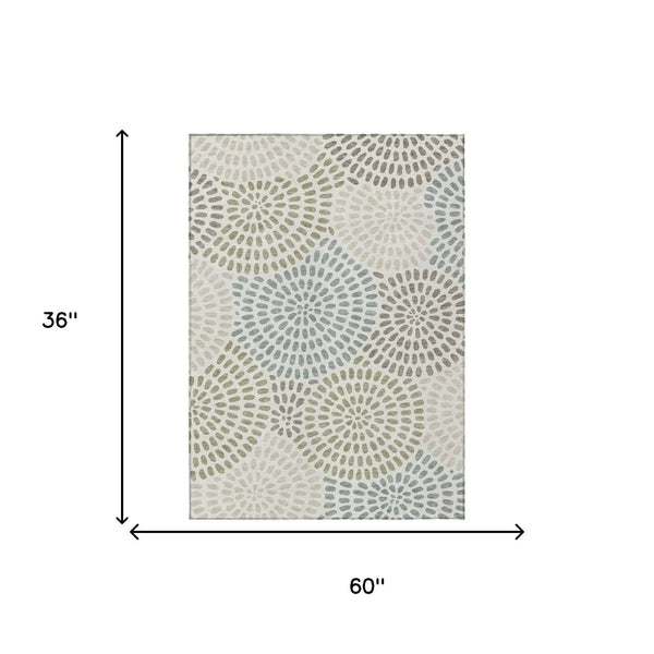 3' X 5' Ivory And Sage Geometric Washable Indoor Outdoor Area Rug Homeroots Outdoor