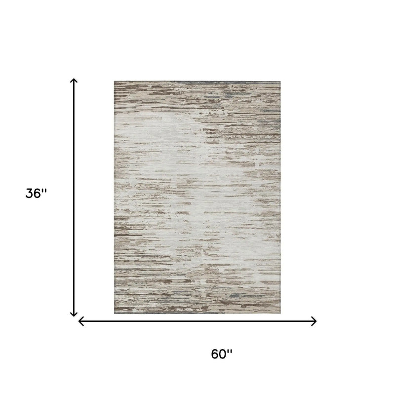 3' X 5' Ivory And Silver Abstract Washable Indoor Outdoor Area Rug Homeroots Outdoor