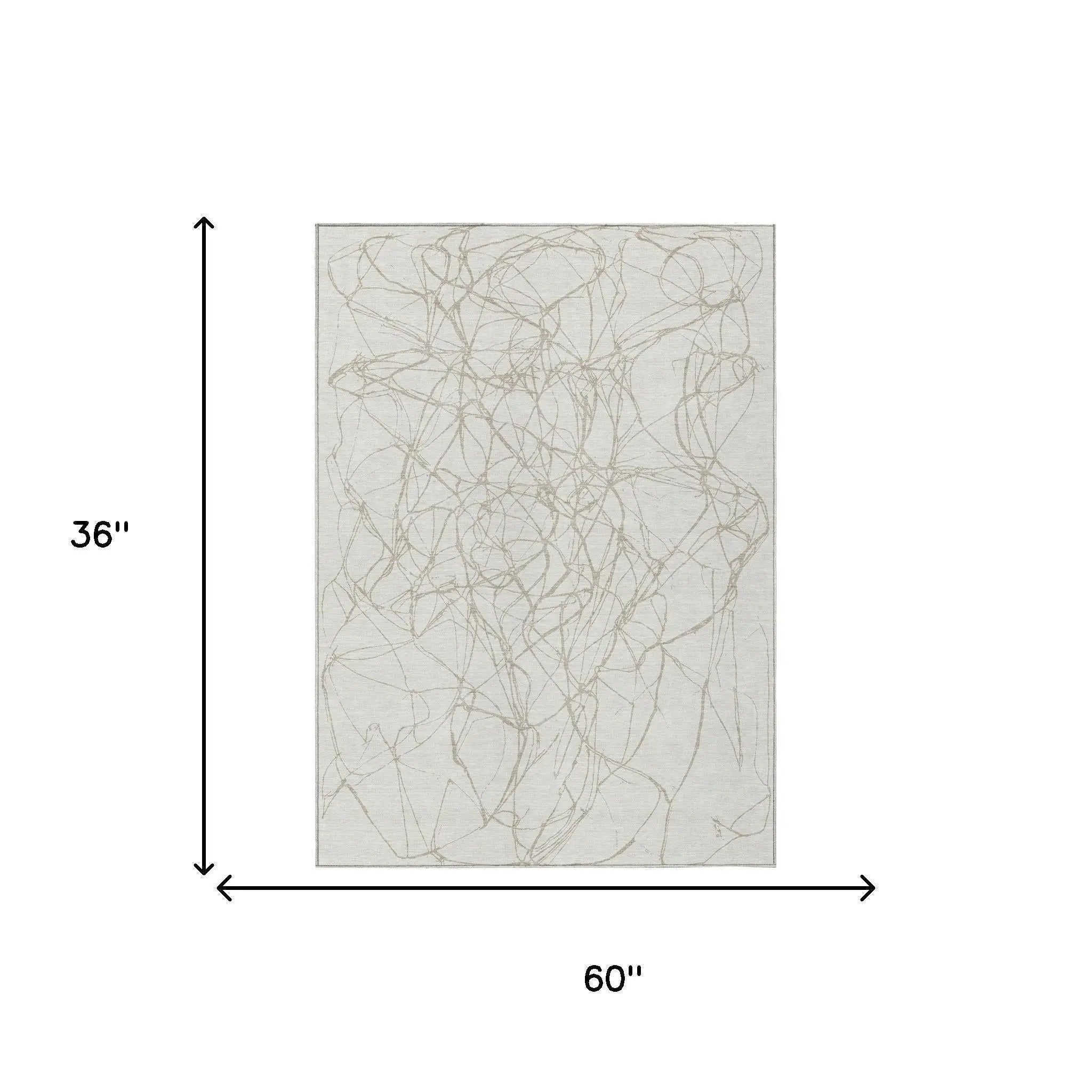 3' X 5' Ivory And Silver Abstract Washable Indoor Outdoor Area Rug Homeroots Outdoor
