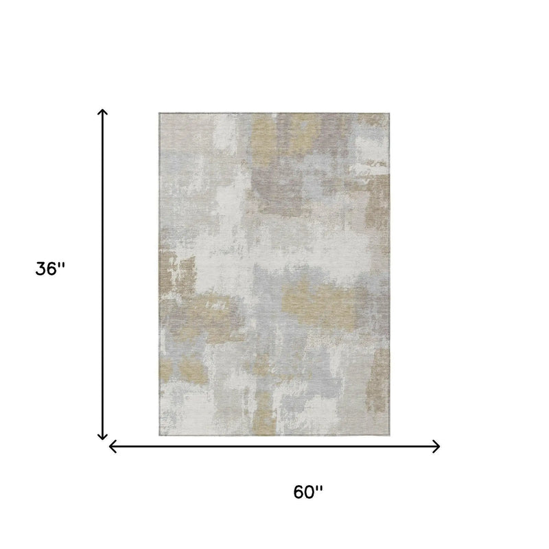 3' X 5' Ivory And Silver Abstract Washable Indoor Outdoor Area Rug Homeroots Outdoor