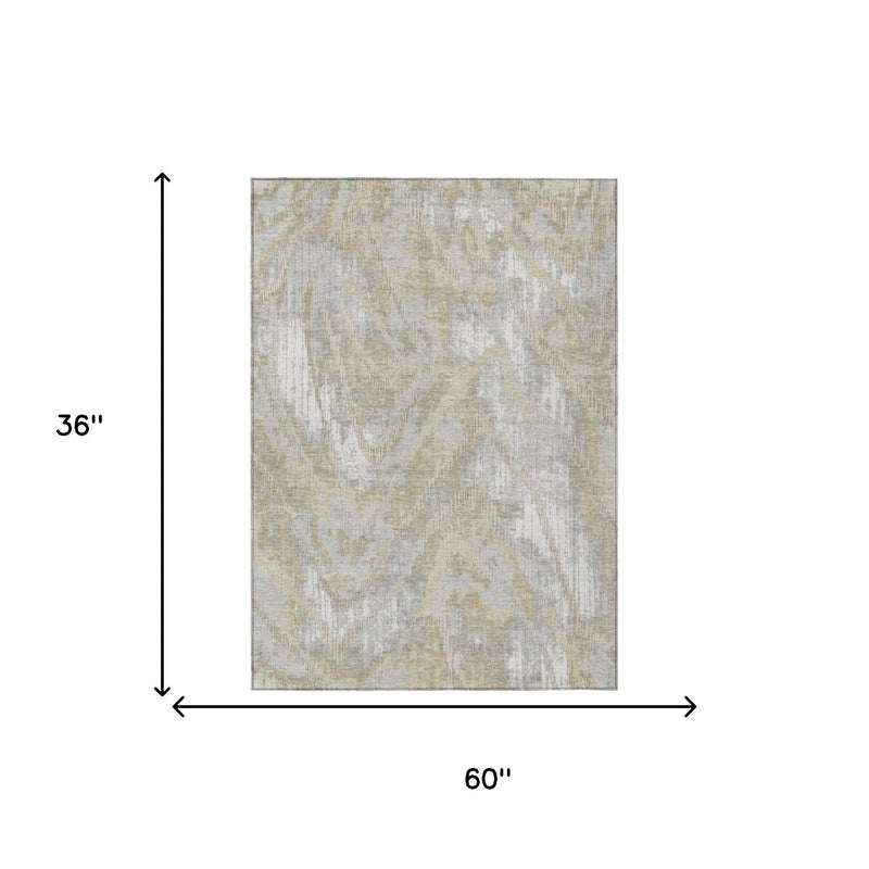3' X 5' Ivory And Silver Abstract Washable Indoor Outdoor Area Rug Homeroots Outdoor