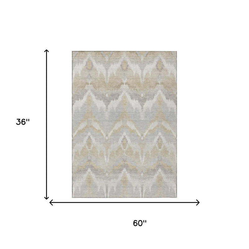 3' X 5' Ivory And Silver Abstract Washable Indoor Outdoor Area Rug Homeroots Outdoor