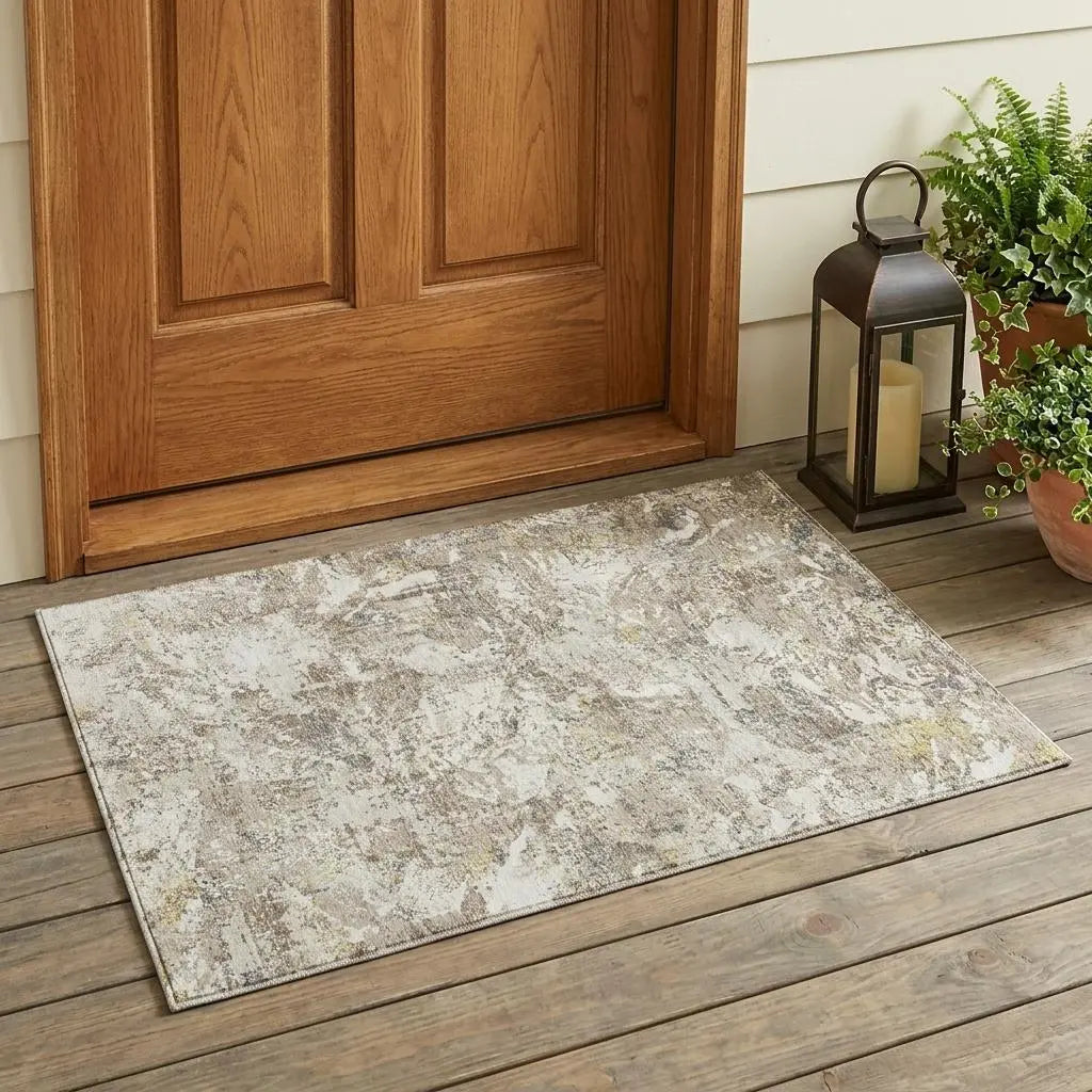 3' X 5' Ivory And Silver Abstract Washable Indoor Outdoor Area Rug Homeroots Outdoor