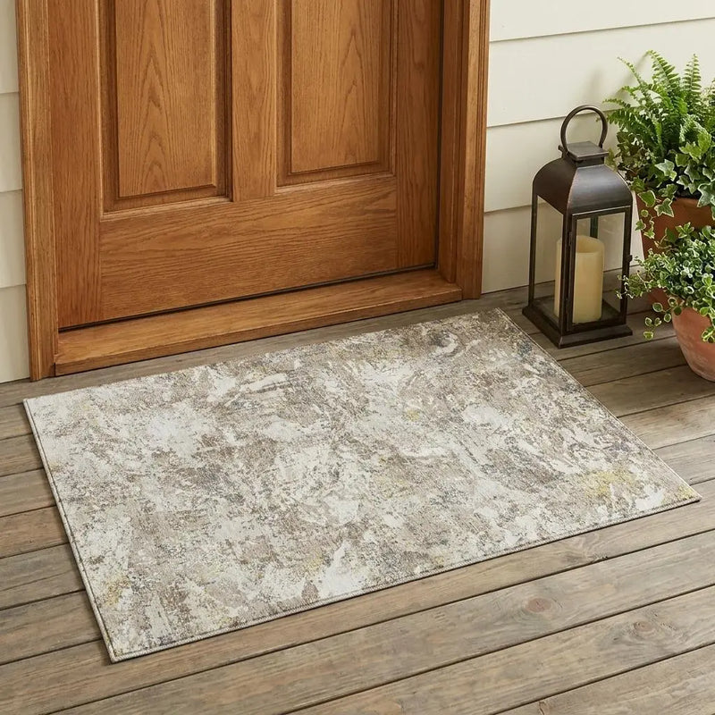 3' X 5' Ivory And Silver Abstract Washable Indoor Outdoor Area Rug Homeroots Outdoor