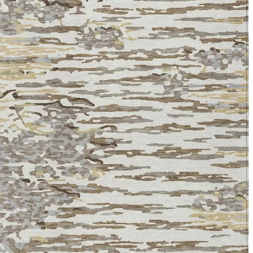 3' X 5' Ivory And Silver Abstract Washable Indoor Outdoor Area Rug Homeroots Outdoor