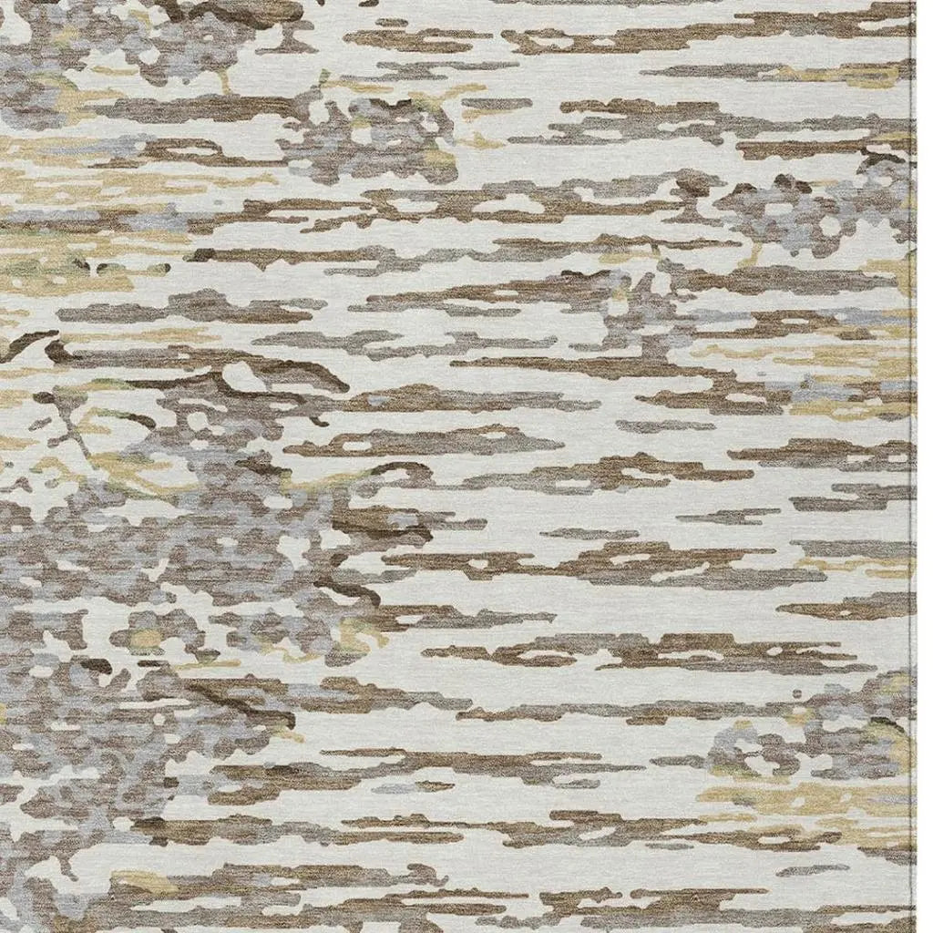 3' X 5' Ivory And Silver Abstract Washable Indoor Outdoor Area Rug Homeroots Outdoor