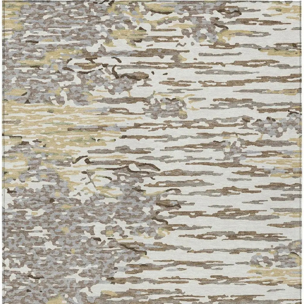 3' X 5' Ivory And Silver Abstract Washable Indoor Outdoor Area Rug Homeroots Outdoor