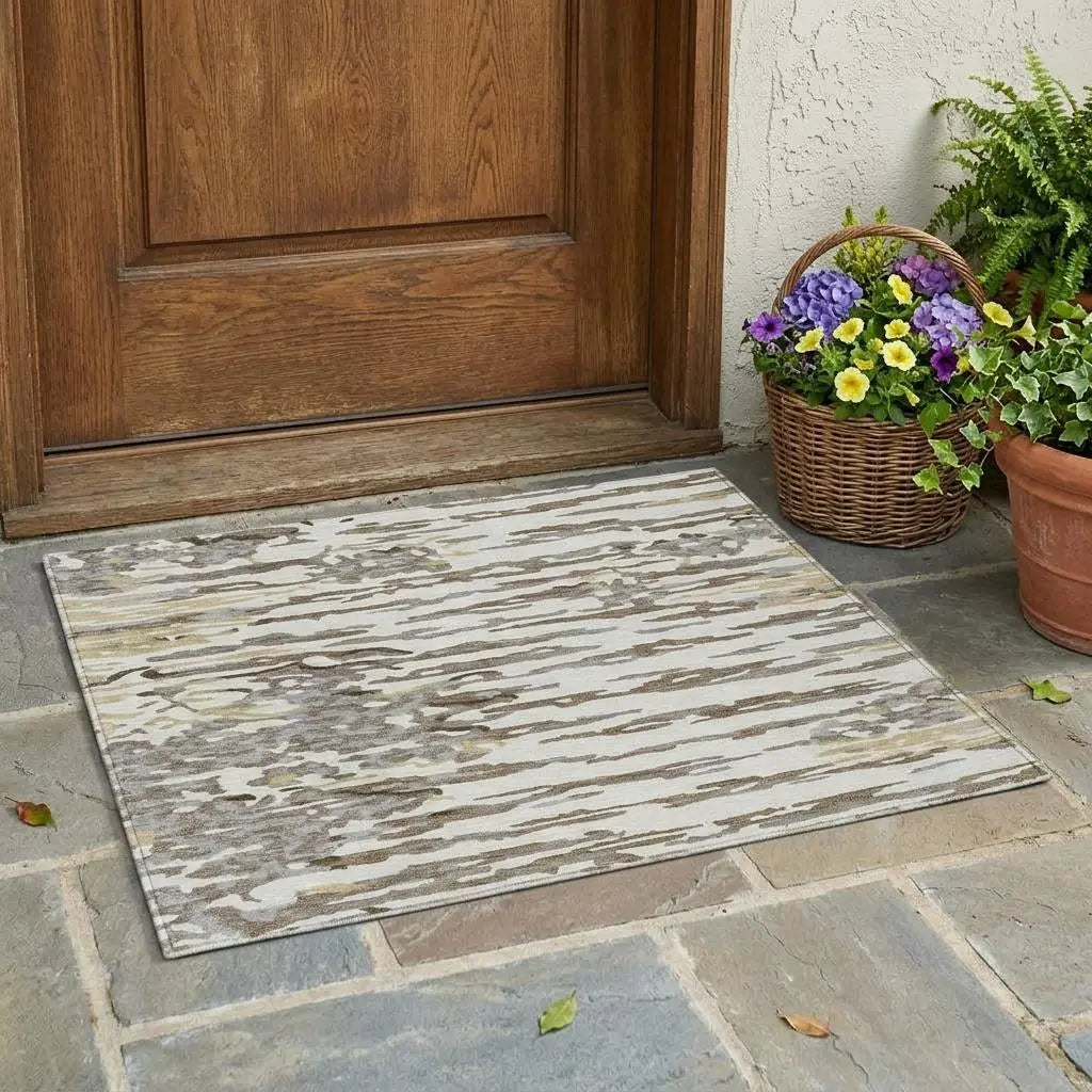 3' X 5' Ivory And Silver Abstract Washable Indoor Outdoor Area Rug Homeroots Outdoor