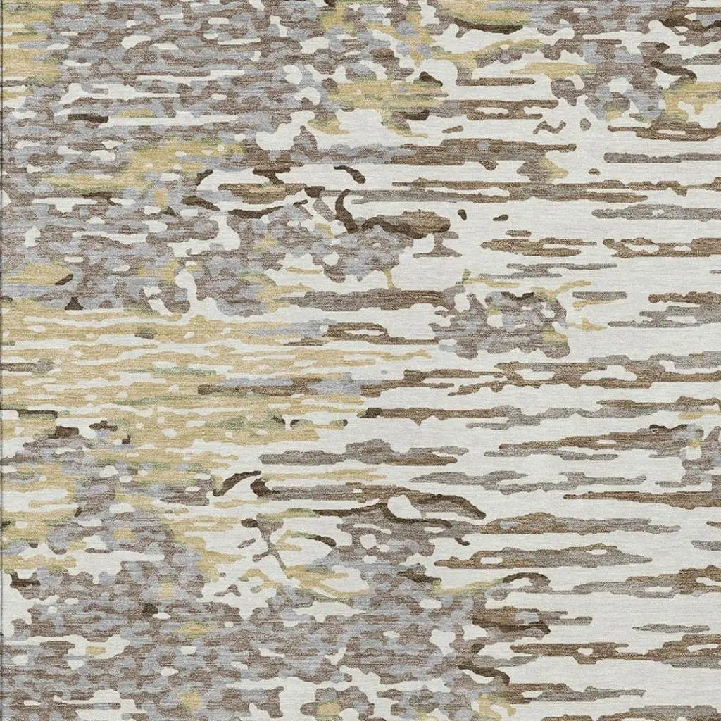 3' X 5' Ivory And Silver Abstract Washable Indoor Outdoor Area Rug Homeroots Outdoor