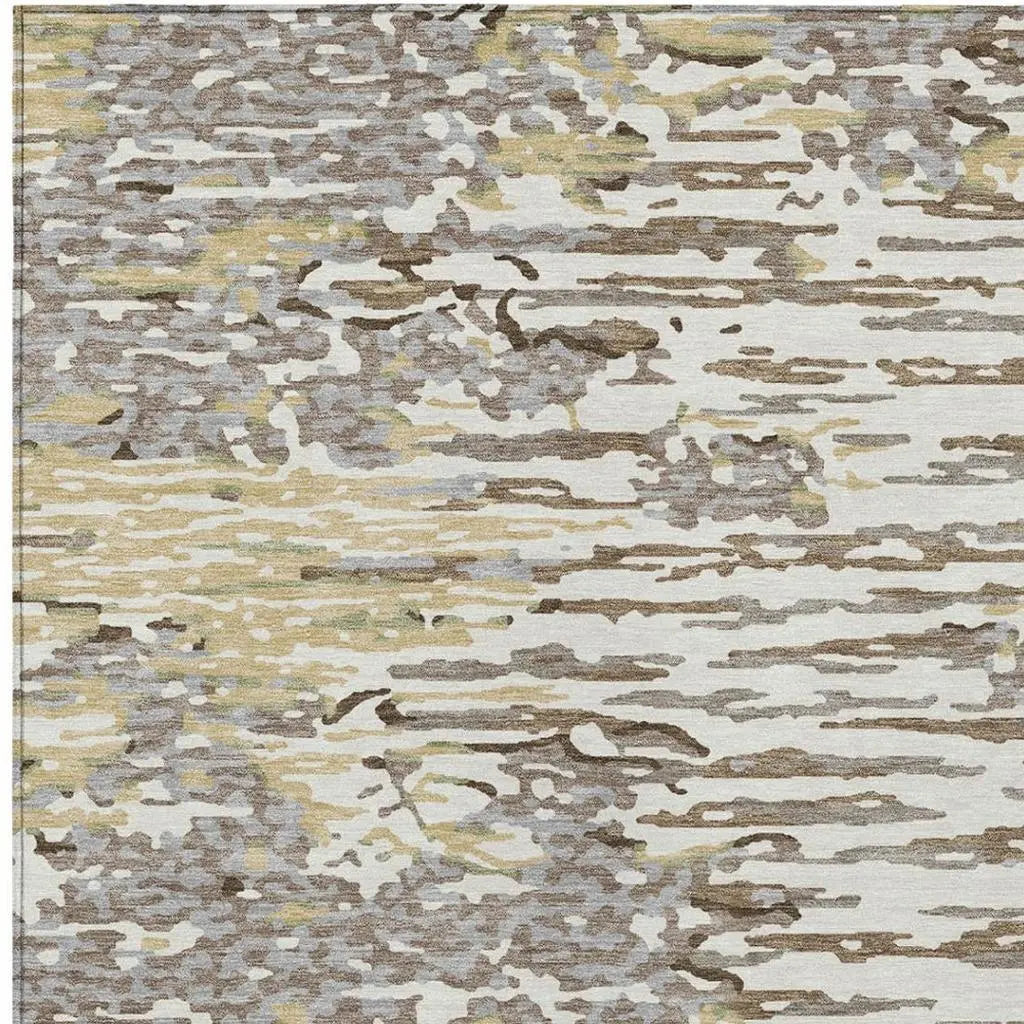 3' X 5' Ivory And Silver Abstract Washable Indoor Outdoor Area Rug Homeroots Outdoor