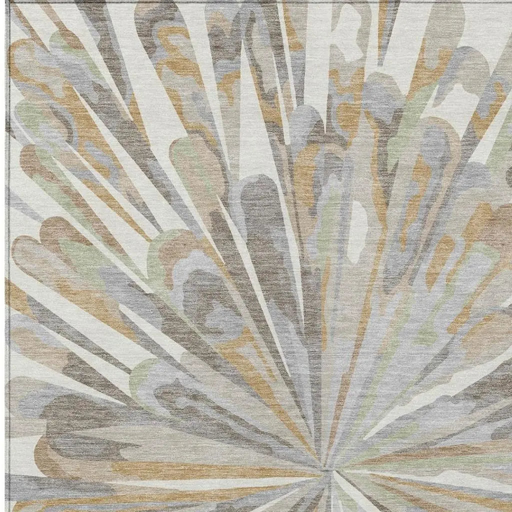 3' X 5' Ivory And Silver Abstract Washable Indoor Outdoor Area Rug Homeroots Outdoor
