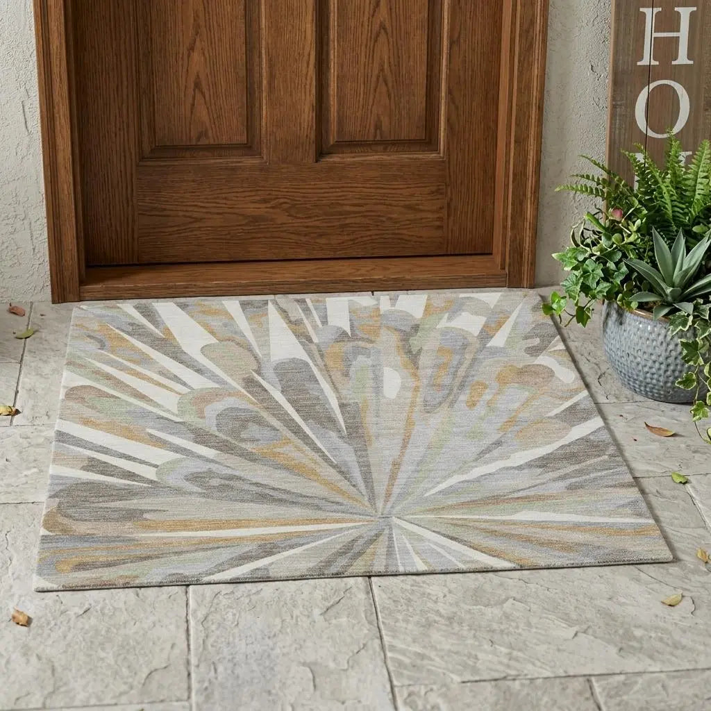 3' X 5' Ivory And Silver Abstract Washable Indoor Outdoor Area Rug Homeroots Outdoor