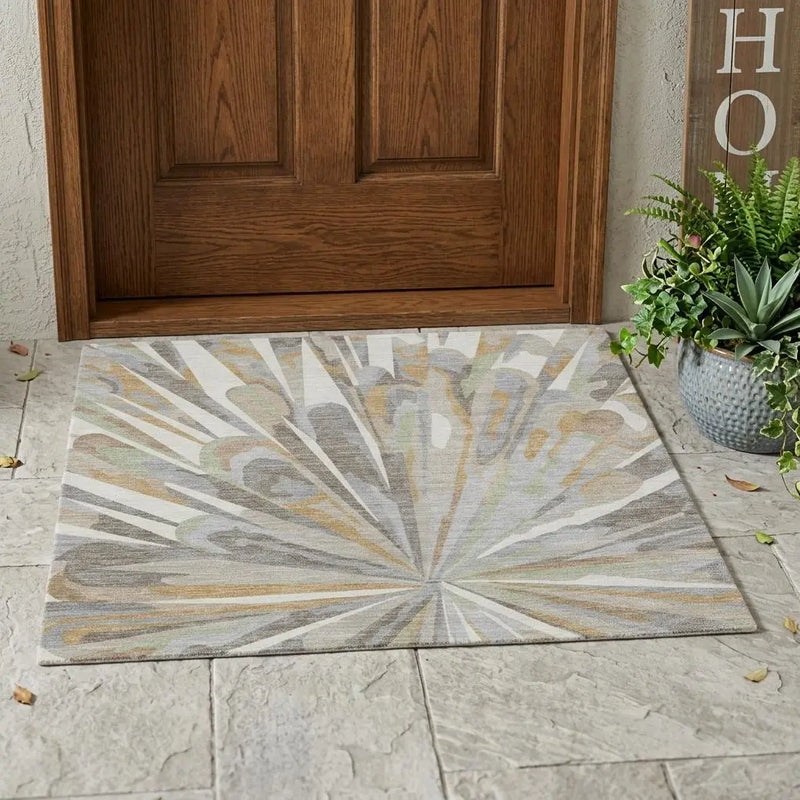 3' X 5' Ivory And Silver Abstract Washable Indoor Outdoor Area Rug Homeroots Outdoor