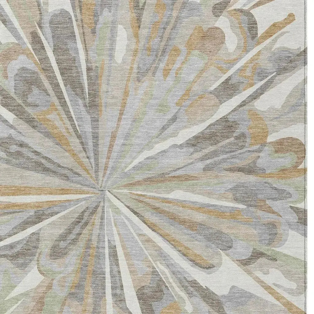 3' X 5' Ivory And Silver Abstract Washable Indoor Outdoor Area Rug Homeroots Outdoor