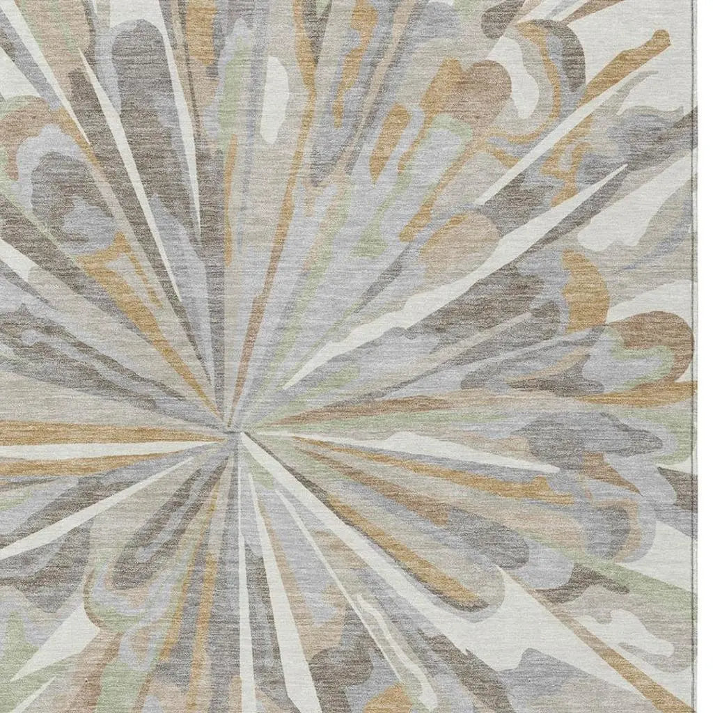 3' X 5' Ivory And Silver Abstract Washable Indoor Outdoor Area Rug Homeroots Outdoor