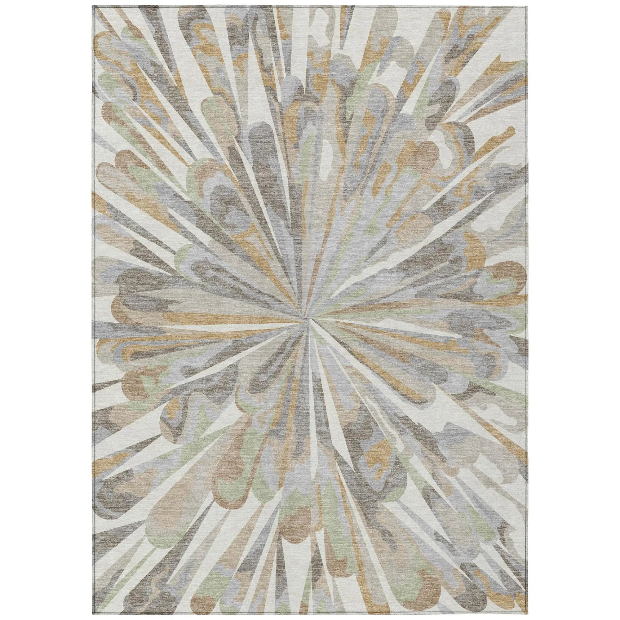 3' X 5' Ivory And Silver Abstract Washable Indoor Outdoor Area Rug Homeroots Outdoor