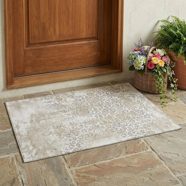 3' X 5' Ivory And Silver Abstract Washable Indoor Outdoor Area Rug Homeroots Outdoor