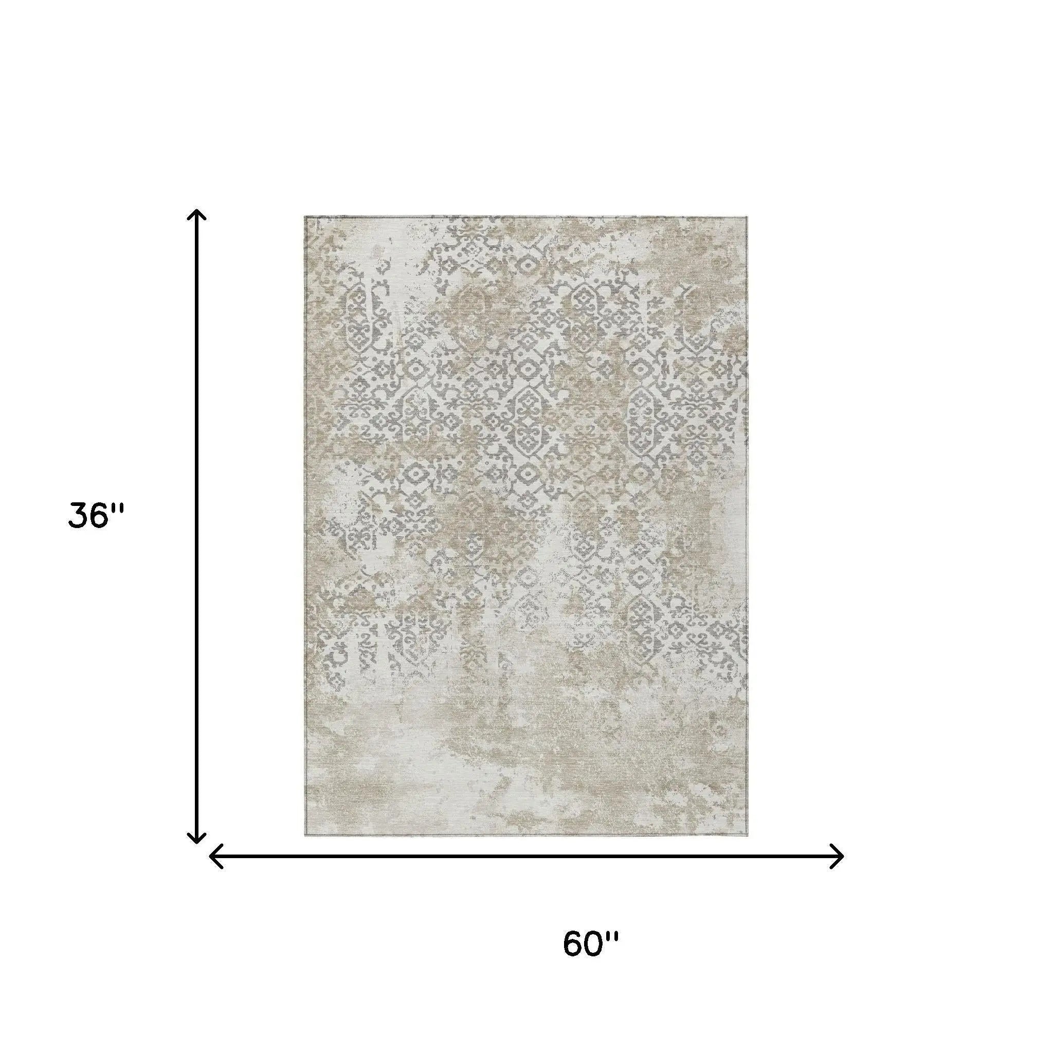 3' X 5' Ivory And Silver Abstract Washable Indoor Outdoor Area Rug Homeroots Outdoor