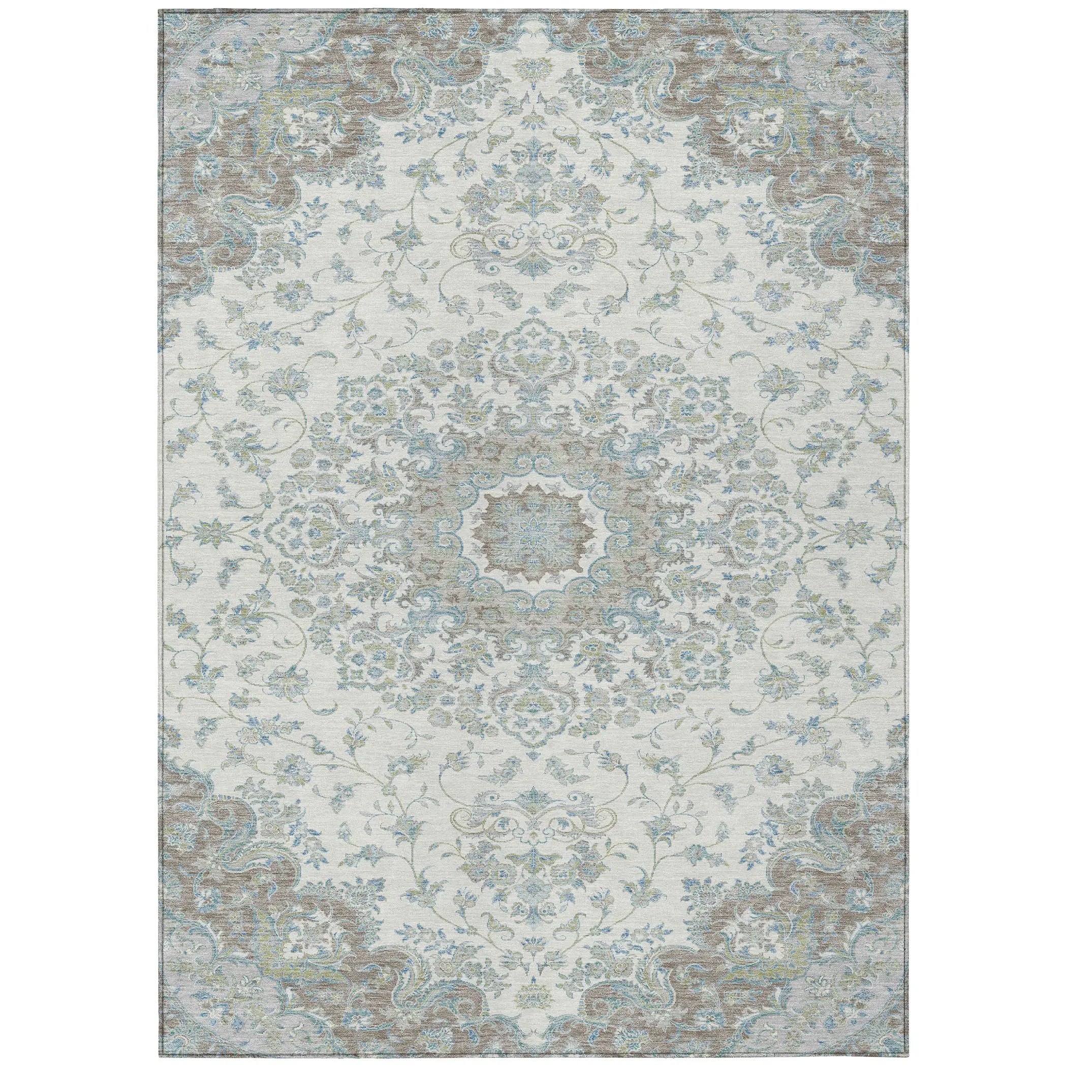 3' X 5' Ivory And Silver Floral Medallion Washable Indoor Outdoor Area Rug Homeroots Outdoor