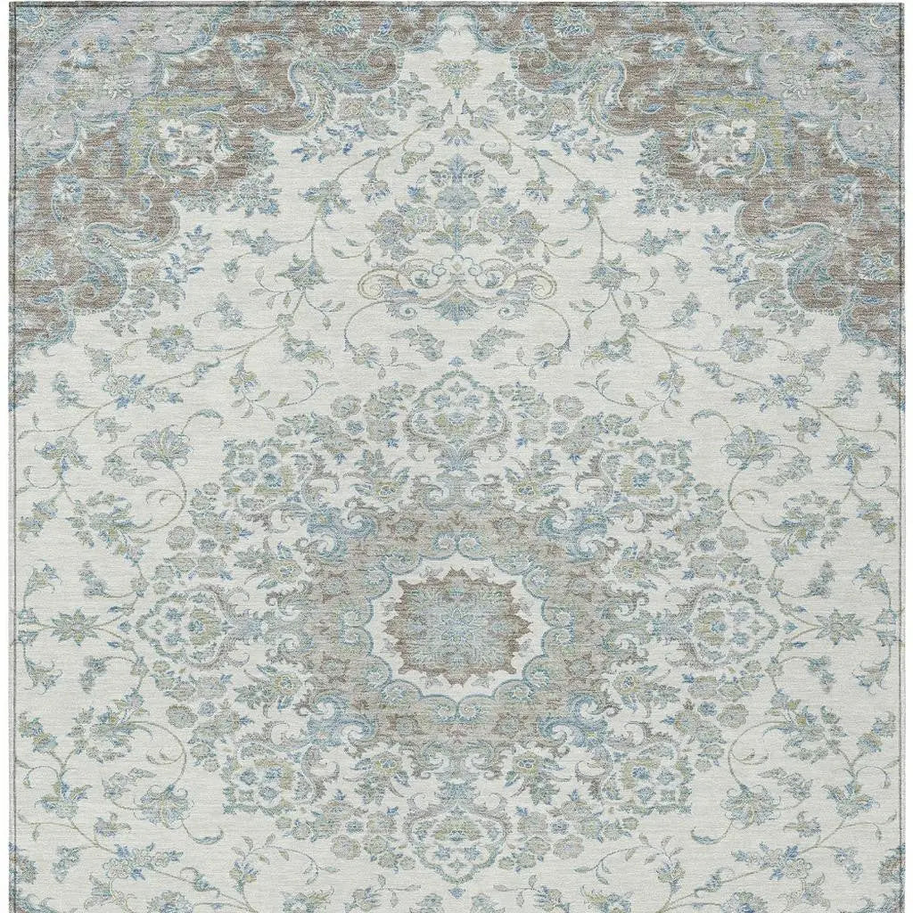 3' X 5' Ivory And Silver Floral Medallion Washable Indoor Outdoor Area Rug Homeroots Outdoor