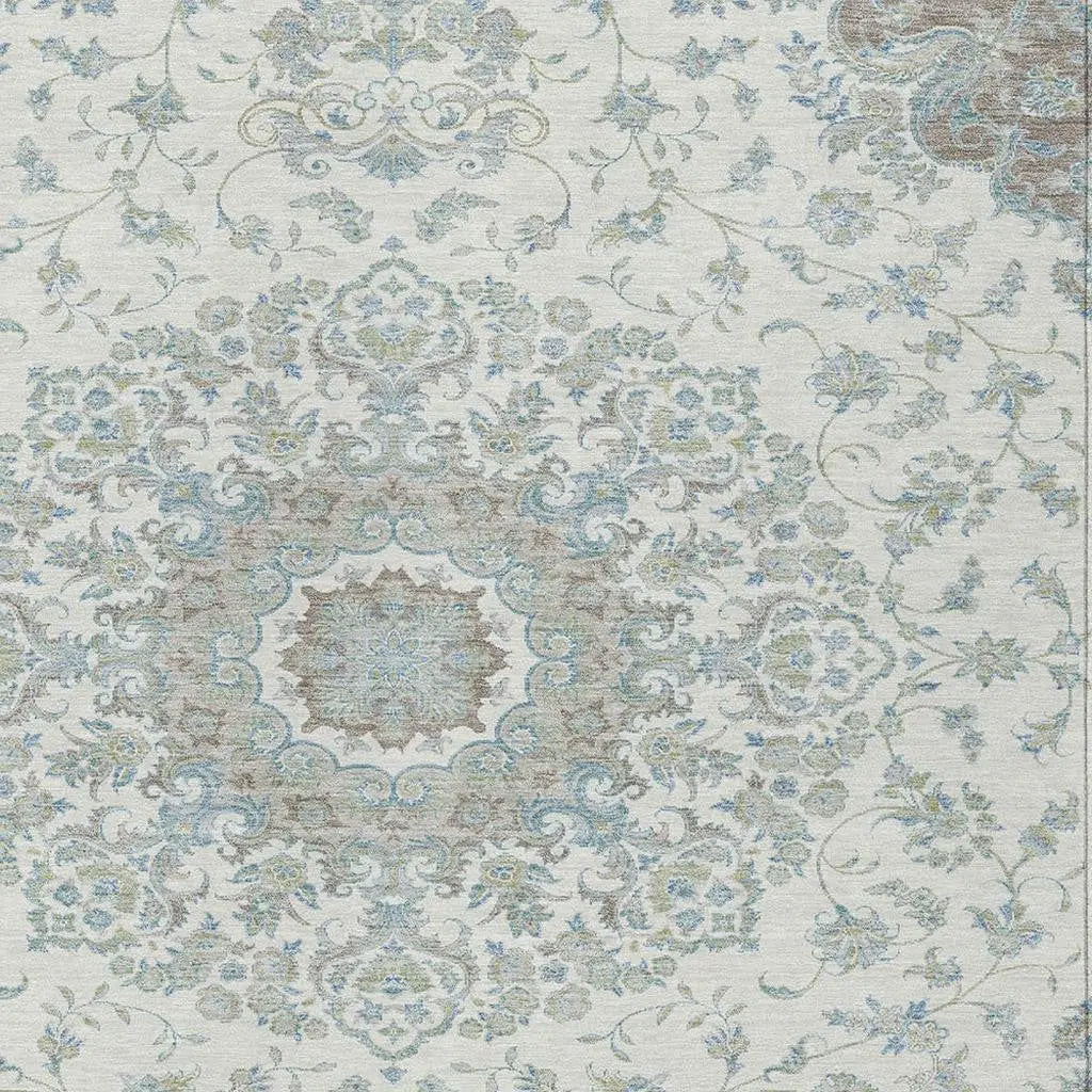 3' X 5' Ivory And Silver Floral Medallion Washable Indoor Outdoor Area Rug Homeroots Outdoor