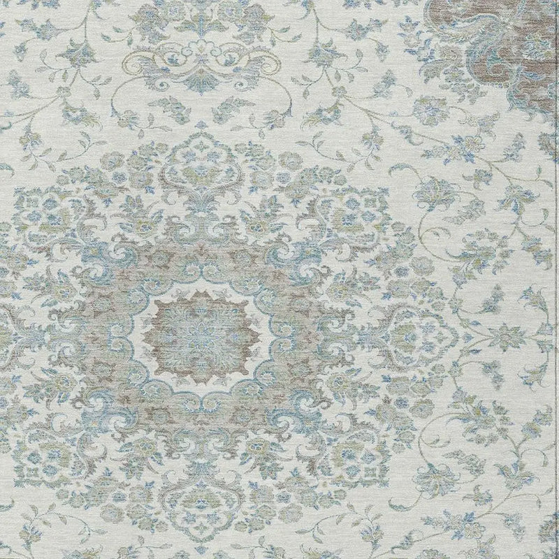 3' X 5' Ivory And Silver Floral Medallion Washable Indoor Outdoor Area Rug Homeroots Outdoor