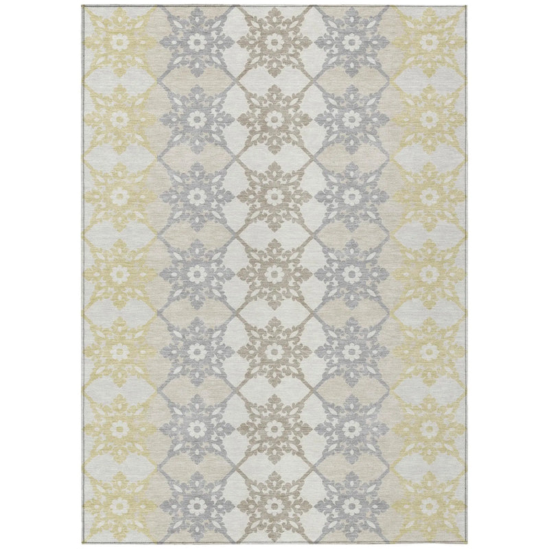 3' X 5' Ivory And Silver Floral Medallion Washable Indoor Outdoor Area Rug Homeroots Outdoor