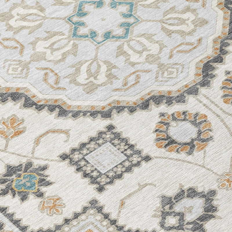 3' X 5' Ivory And Silver Floral Medallion Washable Indoor Outdoor Area Rug Homeroots Outdoor