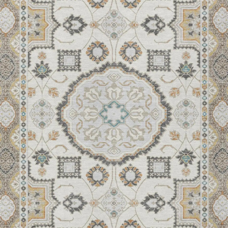3' X 5' Ivory And Silver Floral Medallion Washable Indoor Outdoor Area Rug Homeroots Outdoor