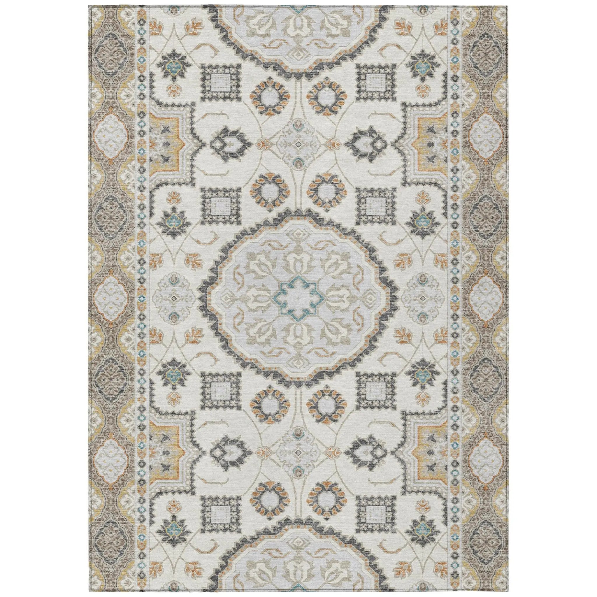 3' X 5' Ivory And Silver Floral Medallion Washable Indoor Outdoor Area Rug Homeroots Outdoor